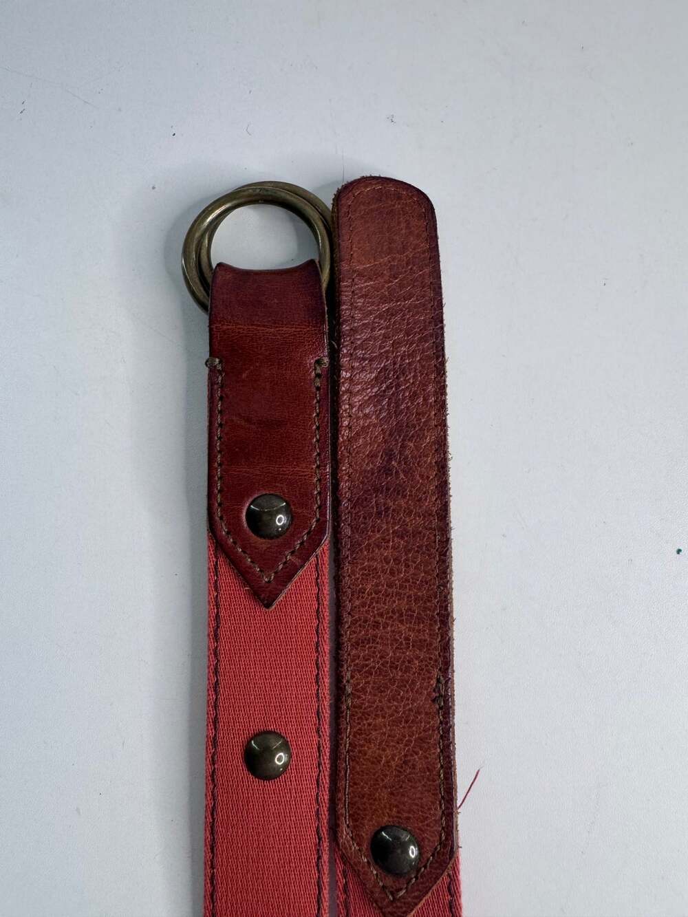 Vintage J. CREW Riveted Canvas Red/Orange Belt S/M Made USA